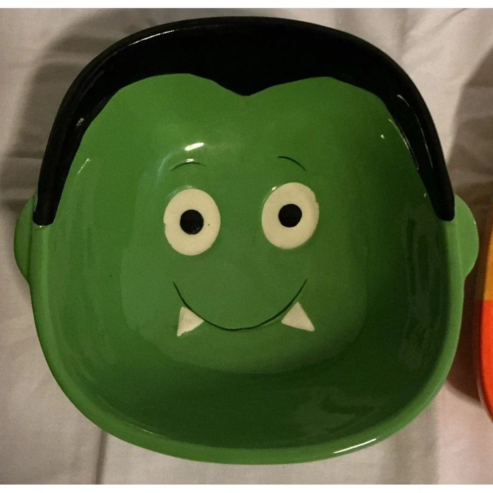 Lot of 3 Vintage Halloween Bowls Candy‎ Corn, Frankenstein And Jack-O-Lantern